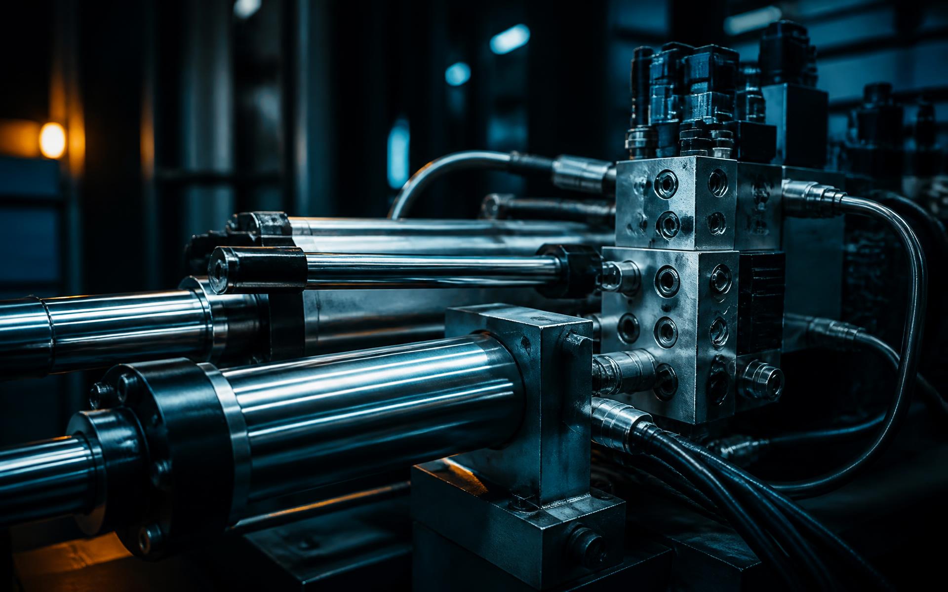 Hydraulic cylinders and pneumatic manifolds in an industrial plant